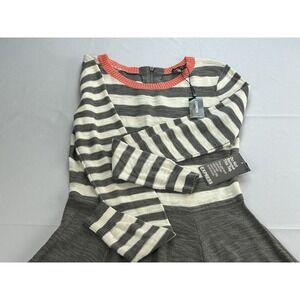 Express Sweater Dress Small Gray Striped Fit Flare Knit Long Sleeve Zip NEW 13'